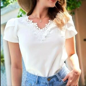 SHEIN White Floral Lace Blouse